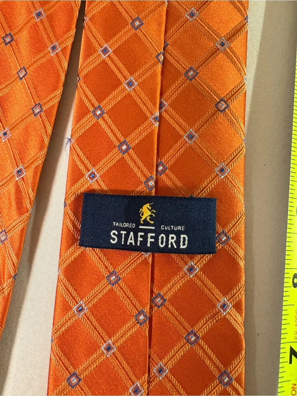 Stafford Orange Diamond Pattern Silk Tie